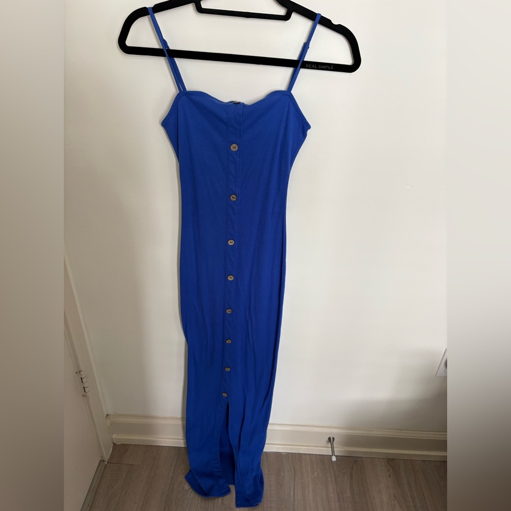 Derek Heart Royal Blue Button-Front Maxi Dress